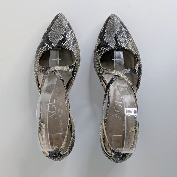AGL Italian Snakeskin Low Block Heel D'Orsay Pumps Gray Python Print - Picture 11 of 13
